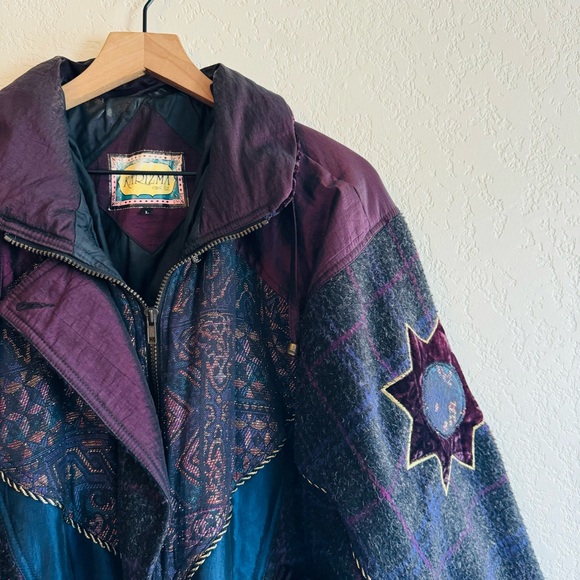 VINTAGE | Karizma East ltd. | 80s mulitcolored snow ski bomber wool jacket | L - Picture 2 of 16